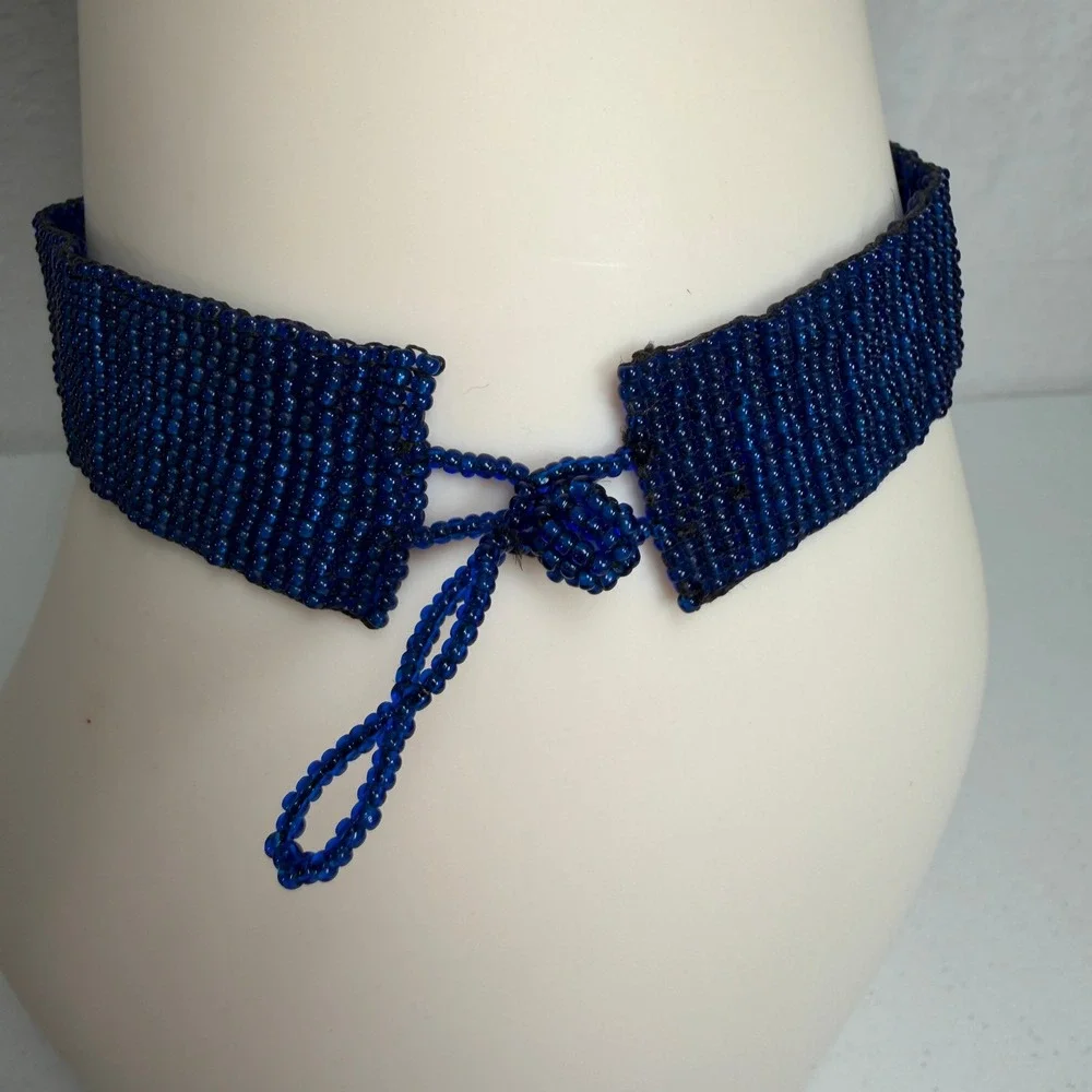 Vtg Y2K Necklace Choker Glass Beaded Macrame Boho Blue Brown Bundle Lot of 2